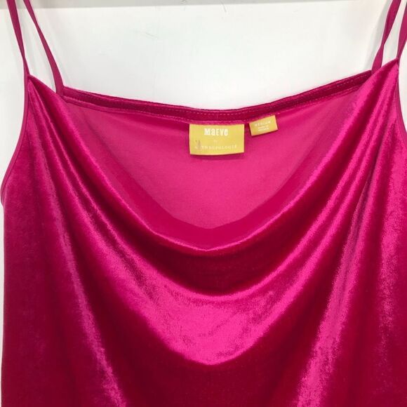 Anthropologie Maeve Vibrant Pink Velvet Tank Top with Semi Sheer Hemline - Picture 5 of 13